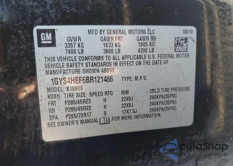 2011 Cadillac Escalade Esv Luxury из США, поврежденный, VIN 1GYS4HEF6BR121486